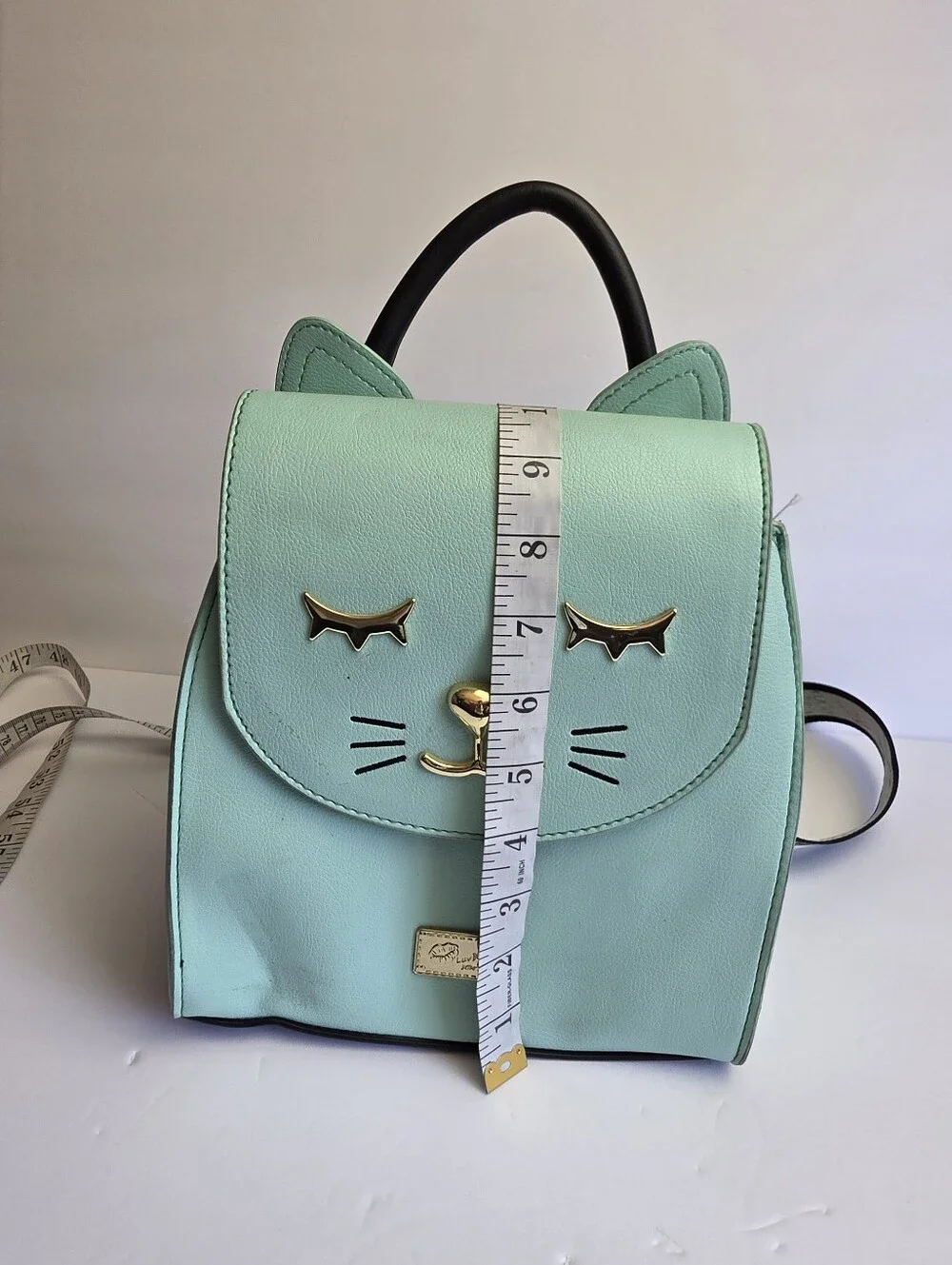 Betsey Johnson ~ Luv Betsey Small Cat Backpack/Purse Mint Gold Black Vegan Leath